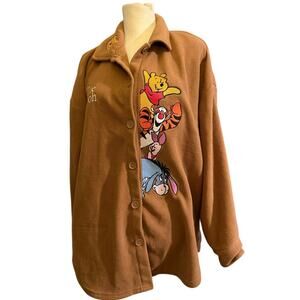 Winnie the Pooh and friends fleece brown jacket . Size XXL. Button front